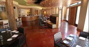 concrete floor eating restaurant