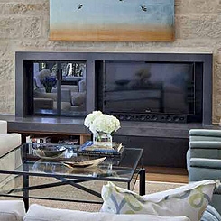 stained concrete fireplace surround